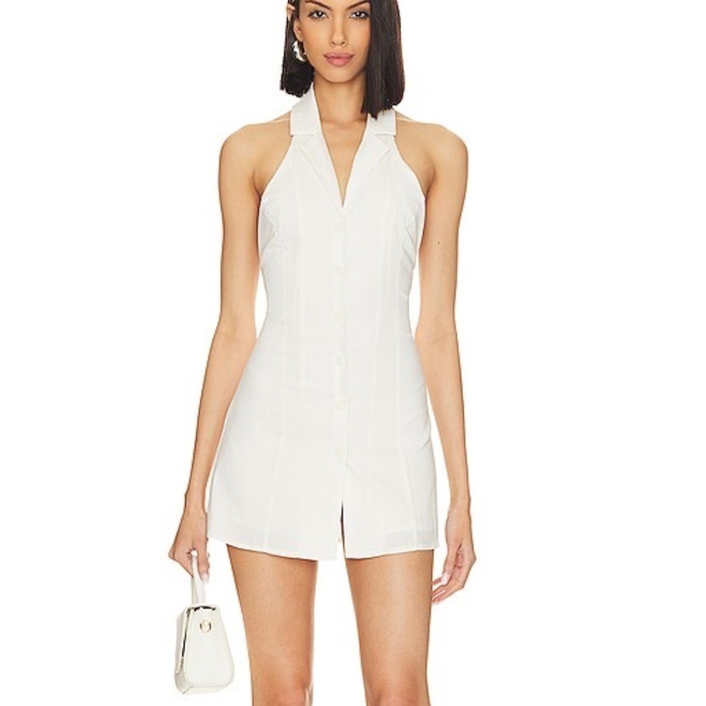 SNDYS x REVOLVE Button Down Mini Dress white halter backless Revolve XL